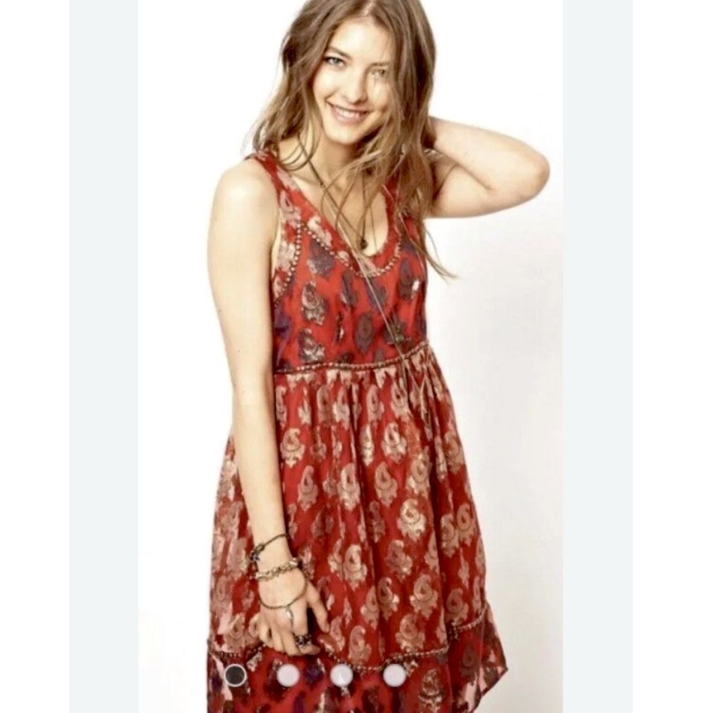FREE PEOPLE | Vacation Metallic Grommet Batik Print Dress - Picture 10 of 11